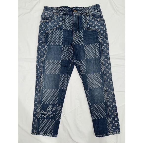 Louis Vuitton x Nigo Giant Damier Waves Monogram Logo Blue Denim Jeans Pants 32 - Picture 4 of 16